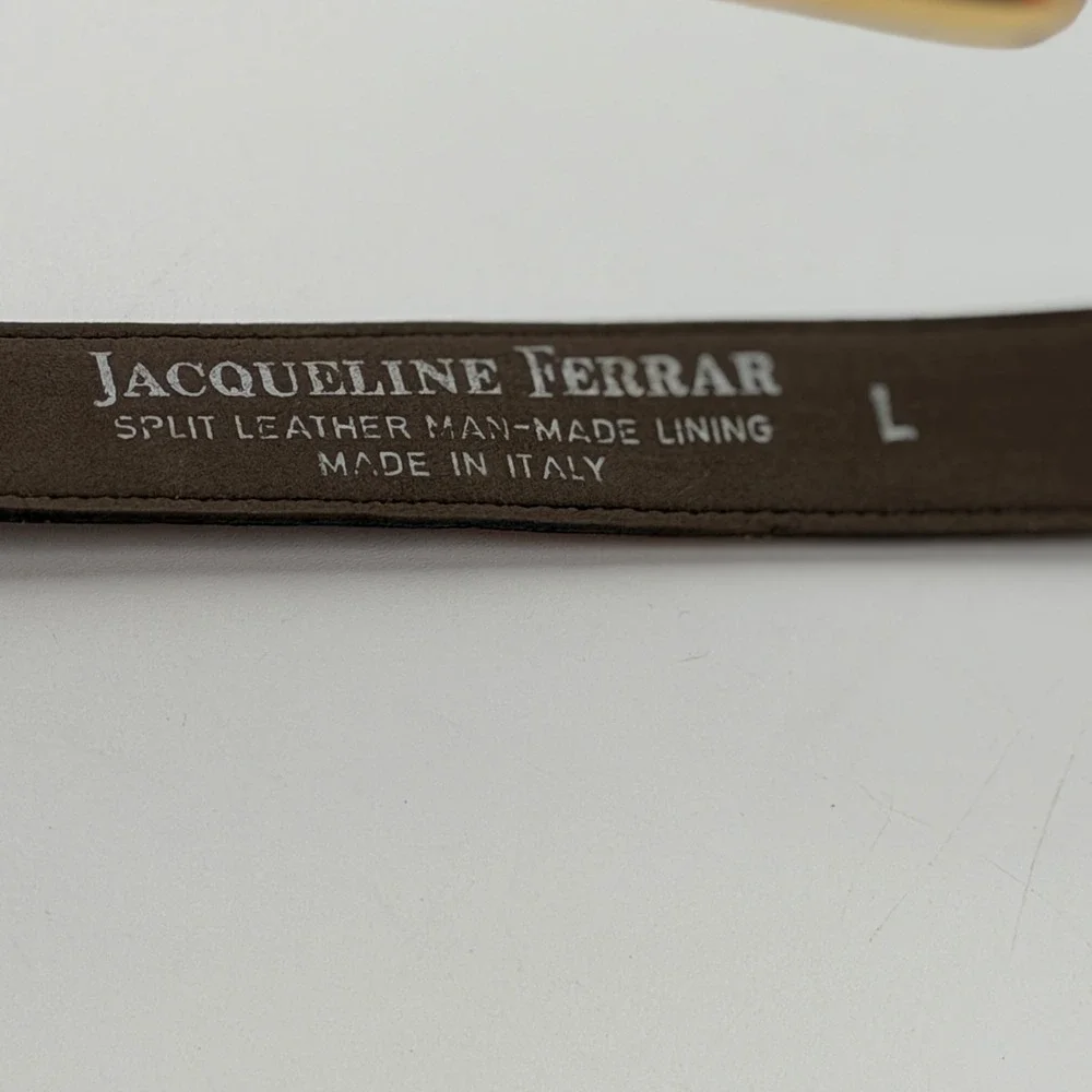 Jacqueline Ferrar Brown Croc Embossed Leather Belt Gold Buckle Made in Italy L